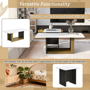 English Elm VIBE Modern Light Luxury Two-Piece Coffee Table Set with Metal Frame and Durable MDF Top for Living Room White N724P321447K