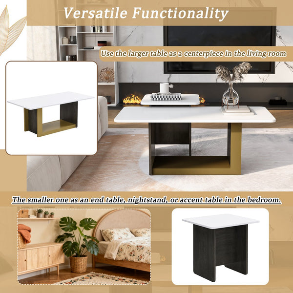 English Elm VIBE Modern Light Luxury Two-Piece Coffee Table Set with Metal Frame and Durable MDF Top for Living Room White N724P321447K