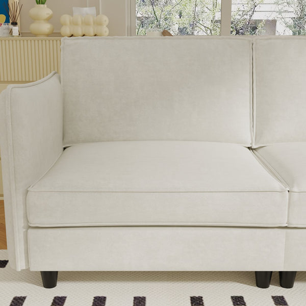 English Elm 107.8'' L-Shaped 3-Seater Sofa With Movable Ottoman & Arm Pockets – Stylish Comfort For Any Space W680S00035