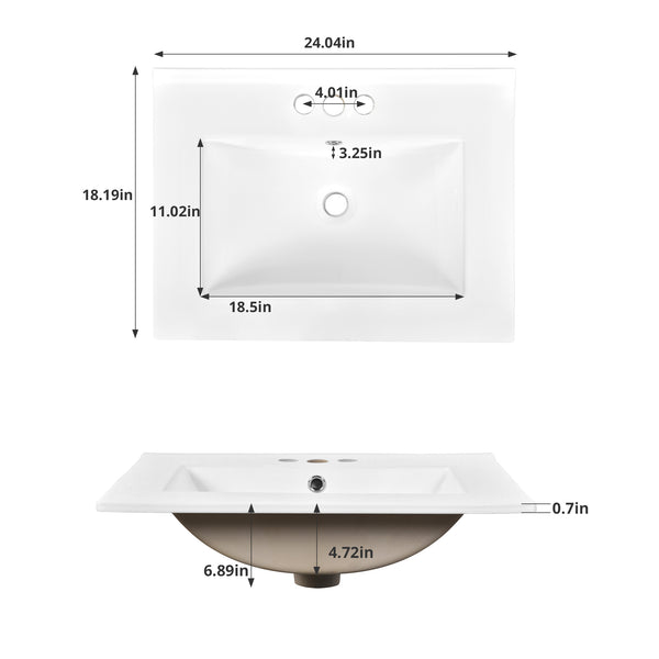 English Elm 24" Modern Bathroom Vanity with Under-Mount Sink, Vertical Stripe Design, 2 Drawers & Soft-Close Cabinet White N710P288936K