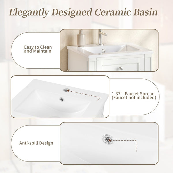 English Elm 18-inch French Style Freestanding Bathroom Vanity with Ceramic Sink Soft Close Storage White N710P411340K