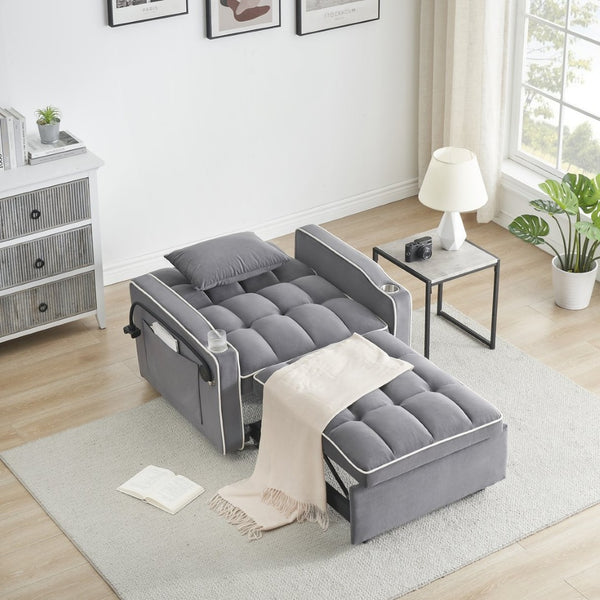 English Elm 1 Velvet Convertible Sleeper Sofa with Usb Port Adjustable Back and Rolling Casters Dark Gray W2564P462077