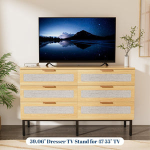 English Elm 6 Drawer Oak Dresser with Linen Fronts and Metal Legs for Modern Bedroom Storage T3773P422847