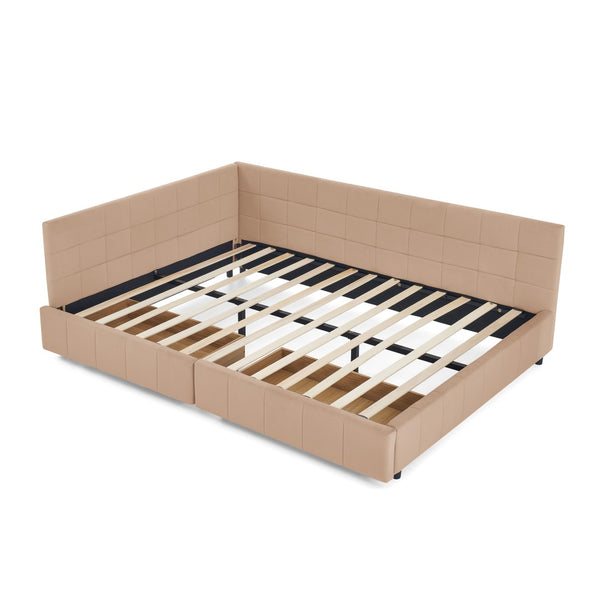 English Elm Queen Size Velvet Tufted Sofa Bed Frame With Padded Backrest, Armrests - Elegant Pink Design! W487S00276-GIGA