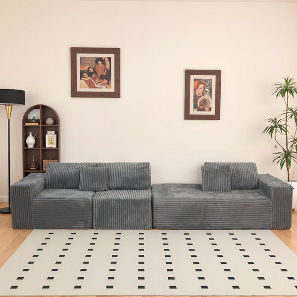 English Elm 112.99"Cloud Long-Pile Corduroy Sectional Sofa with L-Shape Chaise, Modular Deep-Seat Comfort for Living Room Grey W3276S00010