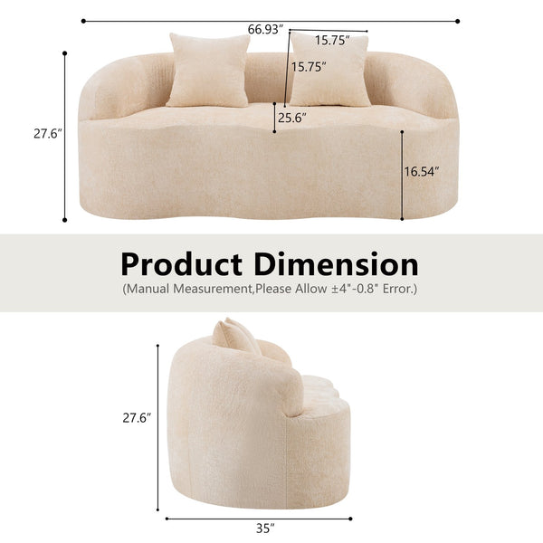 English Elm Beige Curved Loveseat Sofa with Round Arms, 2 Pillows, Foam+Spring Comfort, No Assembly, Compact Stylish Seating W3612P348747