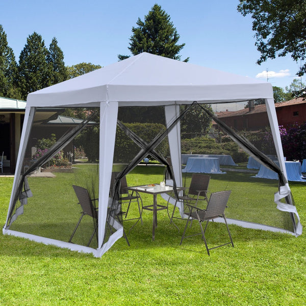 English Elm Outsunny 10x10 Outdoor Party Canopy with Mesh Walls and Uv Blocking Steel Frame W2225P200894