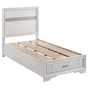 English Elm Urbana White Twin Storage Bed With Glamorous Glitter Panels & Convenient Slide-Out Drawers B062S00692-GIGA