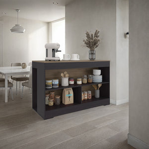English Elm Worland,kitchen Island with Open Shelving and Wenge Finish for Modern Prep Spaces B128S00241
