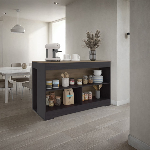 English Elm Worland,kitchen Island with Open Shelving and Wenge Finish for Modern Prep Spaces B128S00241