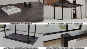 English Elm 59" Industrial Dining Set with Suede Chairs Matte Metal Base Mdf Table Seats Four Black+Grey W2189S00939