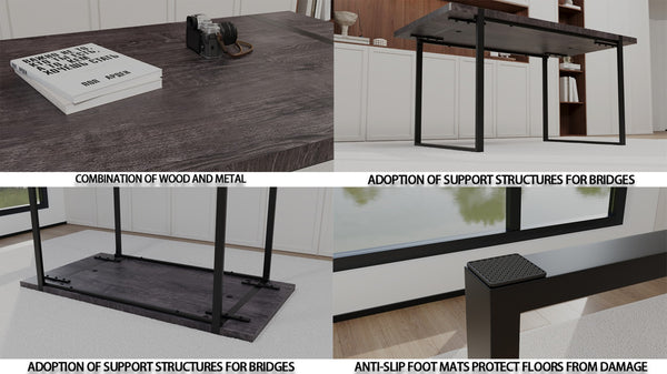English Elm 59" Industrial Dining Set with Suede Chairs Matte Metal Base Mdf Table Seats Four Black+Grey W2189S00939