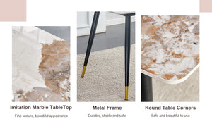 English Elm Table And Chair Set - Elegant 4-Seater Sintered Stone Dining Table With White Pu Chairs For Comfort W1151S04206-GIGA