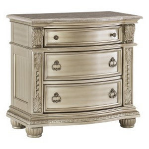 English Elm Caitlin Marble Top Nightstand with Hand Carved Leaf Detail and Silver Hardware B056P416825