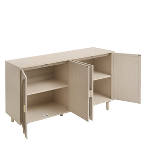 English Elm 4 Engineered Rattan 4-Door Storage Cabinet with Pine Feet, Moisture-Proof Durable Finish, Sleek Handles Natural W688134377