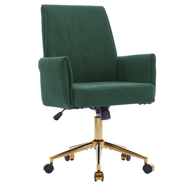 English Elm Mid-back Striped Fabric Office Chair with Gold Base Ergonomic Memory Foam Lumbar Green W2311P420442