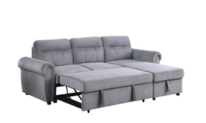 English Elm Augusto Velvet Sleeper Sectional with Storage Chaise and Nailhead Trim Detail B2749S00059
