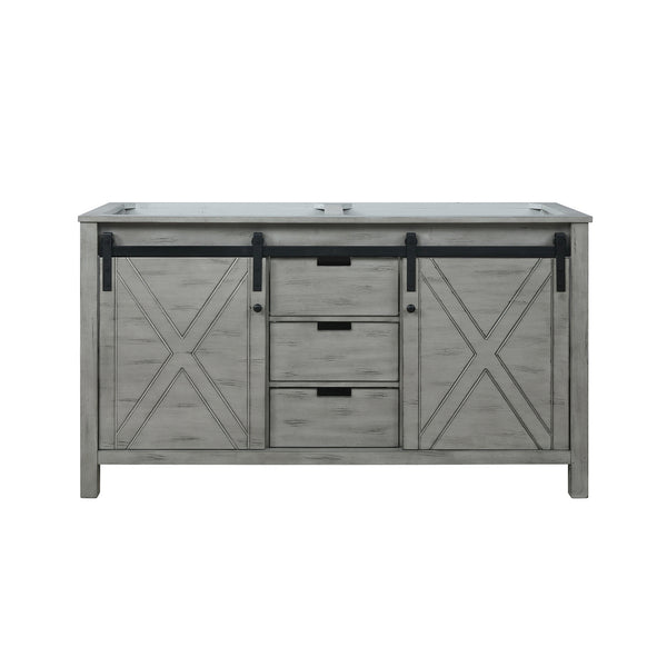 English Elm Ash Grey Double Bath Vanity - 60-Inch Wide, Stylish Storage & Soft-Close Hardware For Modern Bathrooms B2731P260996