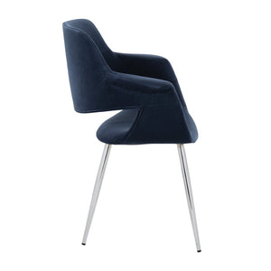 English Elm Vintage Glam Art Deco Chair Set Of 2 In Plush Blue Velvet & Chrome Metal – Stylish & Comfortable B202P223674-GIGA