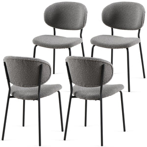 English Elm Grey Boucle Dining Chairs Set Of 4 - Mid-Century Modern Upholstered Chairs With Sleek Black Legs W1164P195045