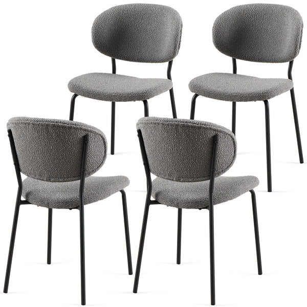 English Elm Grey Boucle Dining Chairs Set Of 4 - Mid-Century Modern Upholstered Chairs With Sleek Black Legs W1164P195045