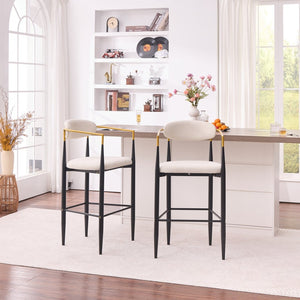English Elm Modern Glam Counter Stools Set of 2 Beige Fabric Gold Arm Black Metal Frame W5501P462385