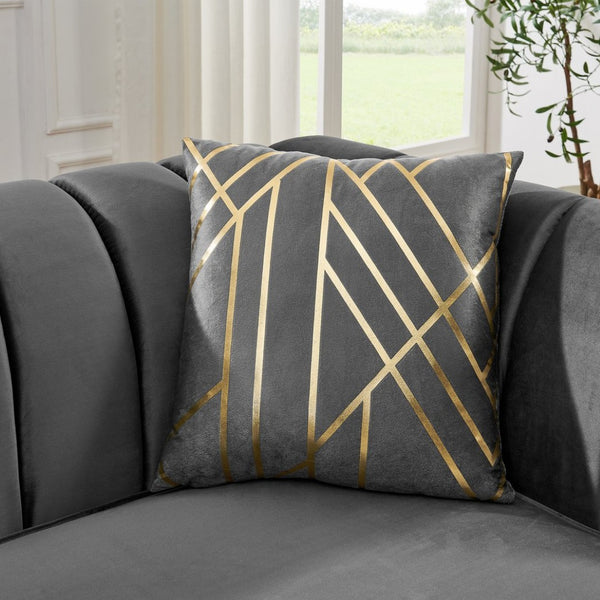 English Elm 81" Tufted Velvet Chesterfield Sofa with Gold Steel Legs for Elegant Living Rooms Gray W1191S00073