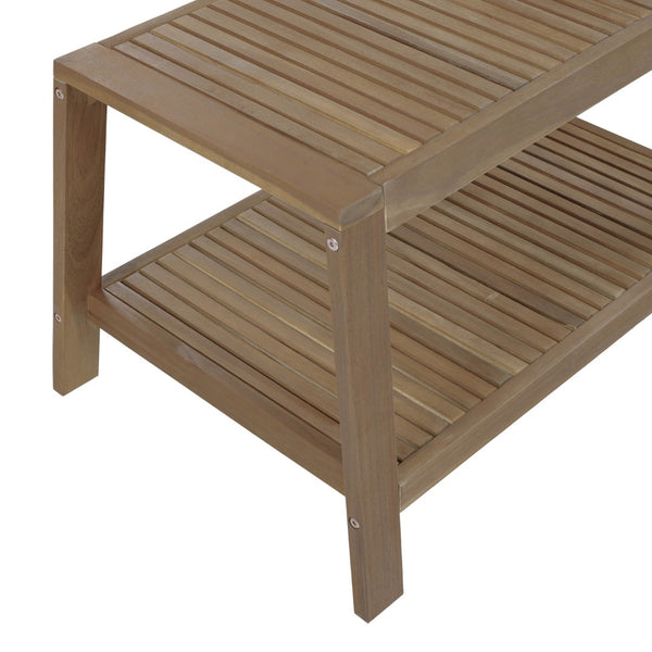English Elm 2-piece Outdoor Acacia Wood Loveseat Set with Water-resistant Cushions for Patio Decks 57976.00SETFGRY_57976.00SETCUSH-REDSKIN