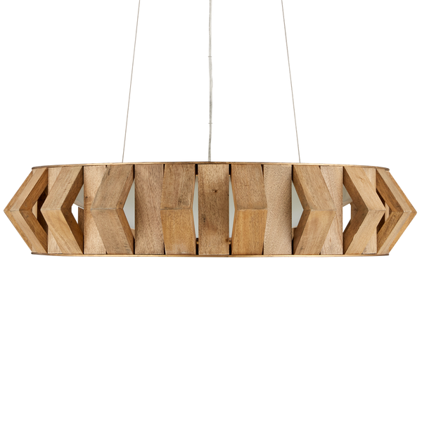 Plunge Chandelier: Stunning Mid-Century Modern Wood Pendant Light with Adjustable Height & LED Glow
