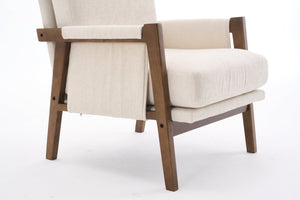 English Elm Mid-Century Solid Wood Accent Chair with Chenille Upholstery, Ergonomic Waist Support, Sturdy 300lb Capacity Beige T3903P372379