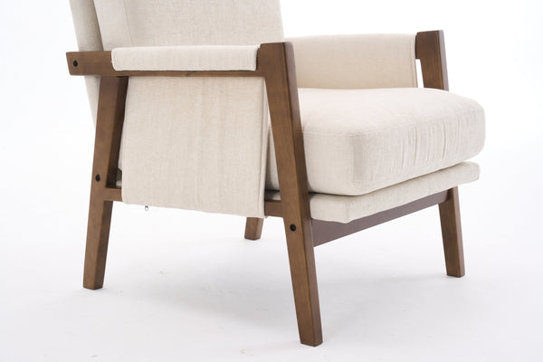 English Elm Mid-Century Solid Wood Accent Chair with Chenille Upholstery, Ergonomic Waist Support, Sturdy 300lb Capacity Beige T3903P372379