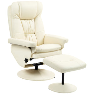 English Elm HOMCOM Plush PU Leather Swivel Recliner with Ottoman, 360° Rotating Relaxing Chair with Footrest and Adjustable Backrest for Living Room Office Comfort Cream White W2225P217429