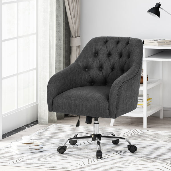 English Elm Christopher Knight Home® - OFFICE Contemporary Swivel Chair with Button-Tufted Diamond Stitching, Chrome Base, Adjustable Height and Casters Charcoal 65313.00FCHAR
