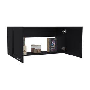 English Elm Zurich Black Wengue Wall Cabinet Double Door 39" Wide, One Shelf—Sleek Kitchen & Utility Storage B070P337093