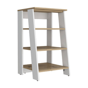 English Elm Linen Cabinet Jenne - Stylish Open Shelves In Light Oak & White Finish For Modern Storage Solutions B092122958