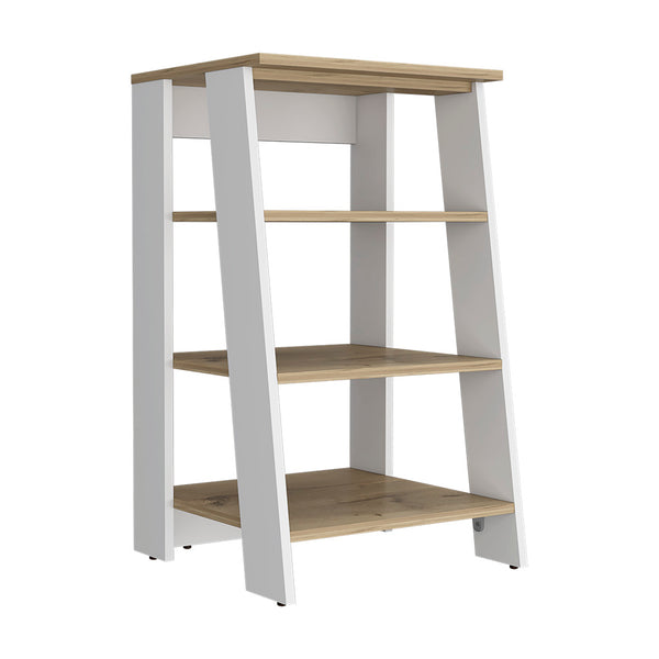 English Elm Linen Cabinet Jenne - Stylish Open Shelves In Light Oak & White Finish For Modern Storage Solutions B092122958