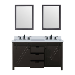 English Elm Brown Double Bath Vanity Set With White Quartz Countertop, Matte Black Faucet & 24" Mirrors Included B2731S01071