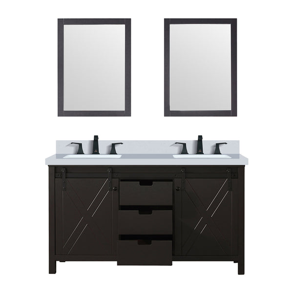 English Elm Brown Double Bath Vanity Set With White Quartz Countertop, Matte Black Faucet & 24" Mirrors Included B2731S01071