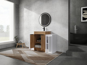 English Elm 48 Inch Freestanding Bathroom Vanity With Ceramic Sink & Soft-Close Doors For Modern Elegance W999S00314