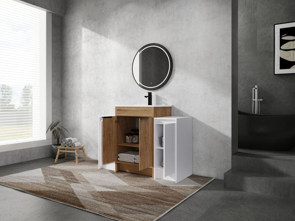 English Elm 48 Inch Freestanding Bathroom Vanity With Ceramic Sink & Soft-Close Doors For Modern Elegance W999S00314