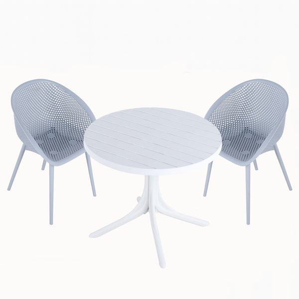 English Elm Summer Outdoor Bistro Set Uv Resistant Polypropylene Slatted Chairs and Round Patio Table Light Baby Blue,White W3450S00019