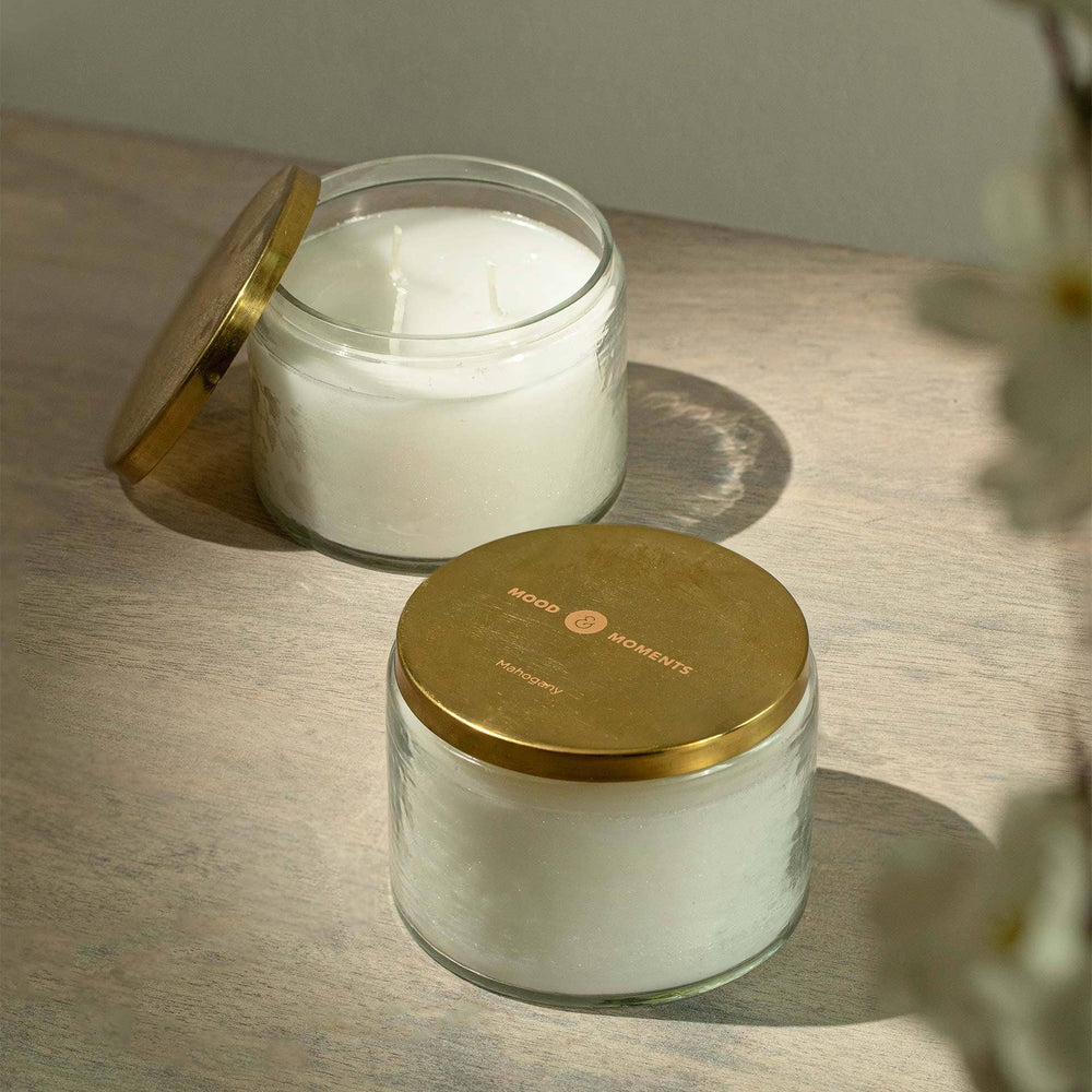 English Elm Mahogany Triple-Wick Glass Jar Candle with Metal Lid — Warm Woody Scent, Reusable Elegant Décor Gift (98) B346P369775