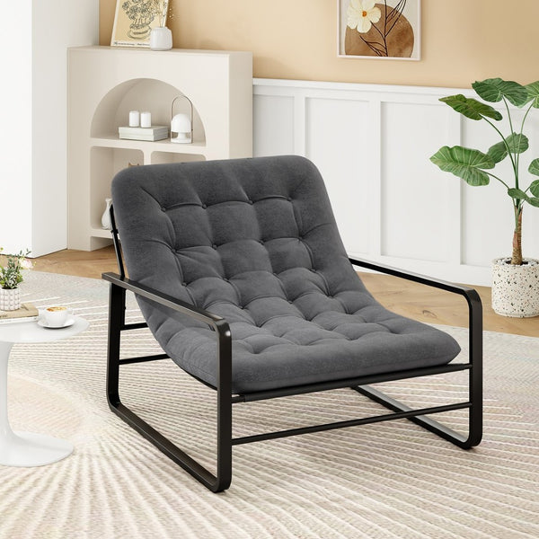 English Elm Accent Chair Sherpa Boucle Upholstered Seat for Reading Nook or Living Room Decor Gray T3623P411778
