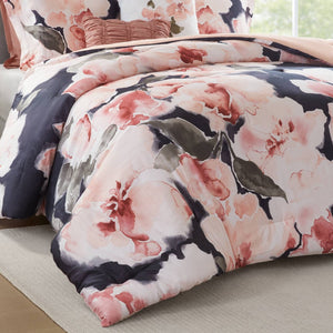 English Elm 7-piece Cal King Cotton Printed Comforter Set with Embroidered Decorative Pillows Blush Multi B035P482948