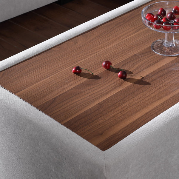 English Elm Joshua Light Gray Woven Sectional Sofa with Right-Facing Chaise, Console Ottoman & 2 Pillows — Modern Comfort and Multifunctional Wood-Top Table B061S00842