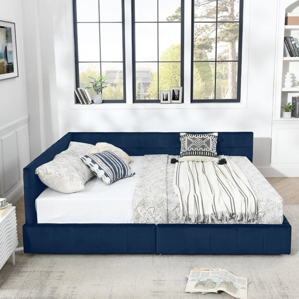 English Elm Queen Size Stylish Tufted Storage Bed Frame In Dark Blue Velvet - Multifunctional Sofa & Bed Combo W487S00279-GIGA