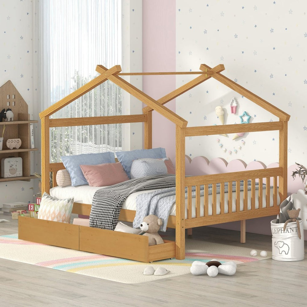 English Elm Twin House Bed Solid Pine Kids Cottage Frame with Storage Drawers Imaginative Room N708P309247M