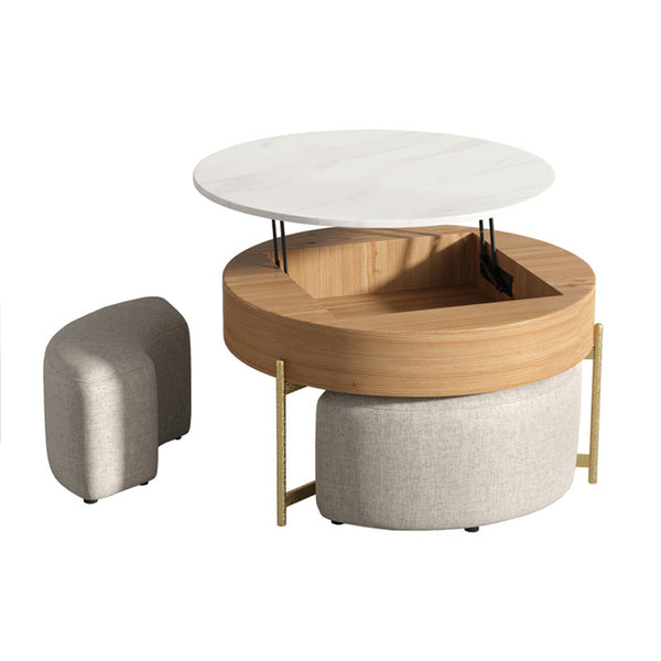 English Elm Vita Modern 31.5" Round Lift-Top Coffee Table Set with Iron Legs and Storage Shelves, Stylish Brown B341S00044