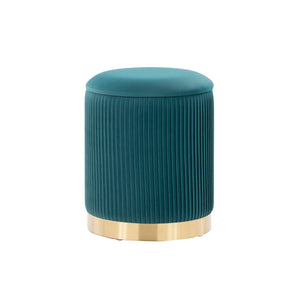 English Elm Nesting Pleated Velvet Ottoman Pair with Polished Gold Base Glam Living Room Accent B202P471499