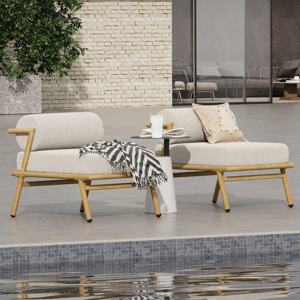 English Elm Christopher Knight Home® - La Fiora Teak-Finish Iron Club Chair Set of 2 with Off-White Outdoor Cushions, Weather-Resistant Luxe Seating N775P247389T